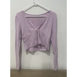 Aeropostale Y2K Babydoll Cropped Top Ribbed Knit Long Sleeve Twist Front Sz L